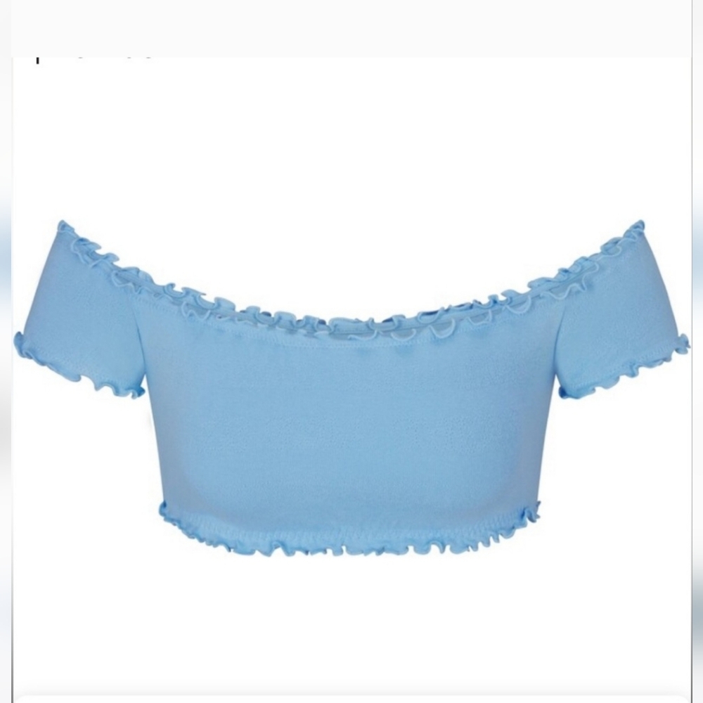 SKIMS Blue Ruffled Crop Top
